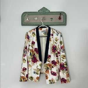 Vintage J. Peterman White/ Black Spring Floral Blazer Womens size 10